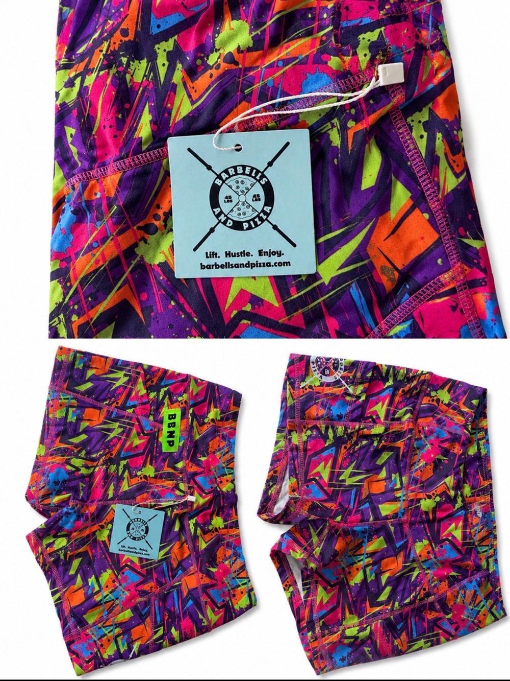 Purple Neon Geo Print Athletic Shorts